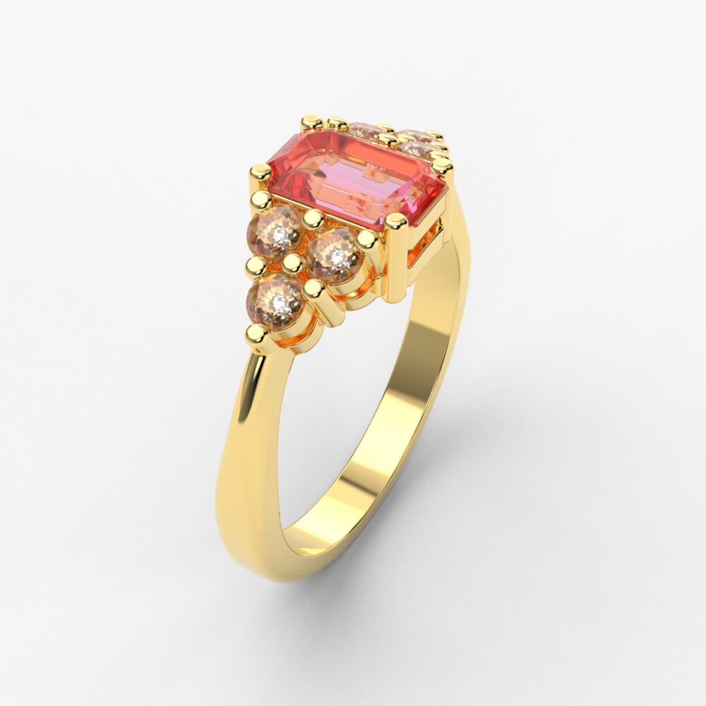 Prsten model 76 od žutog zlata sa morganitom i brilijantima