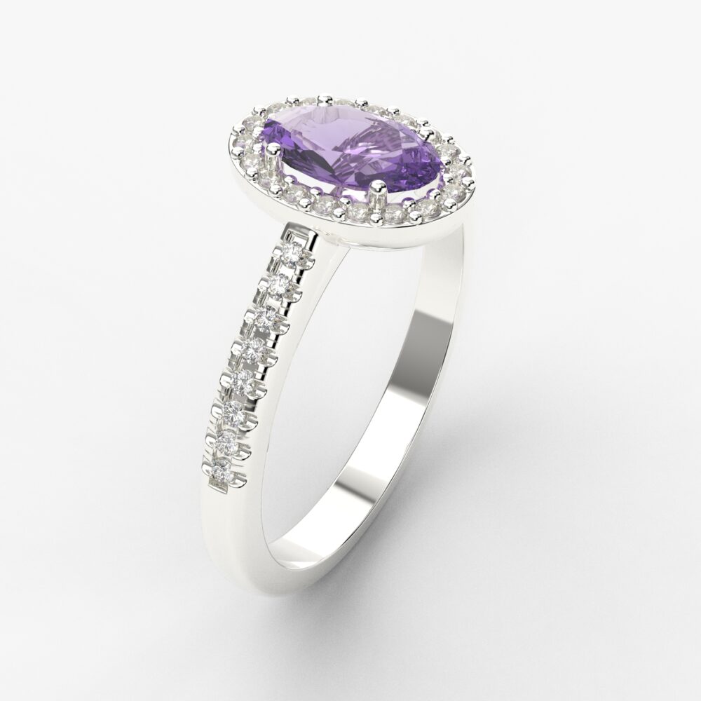 Prsten model 77 od belog zlata sa ametistom i brilijantima