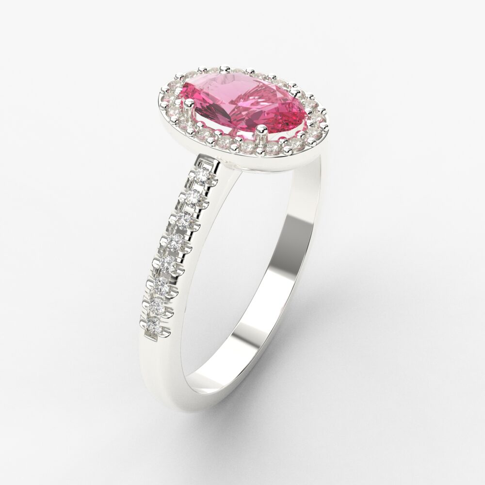 Prsten model 77 od belog zlata sa roze turmalinom i cirkonima