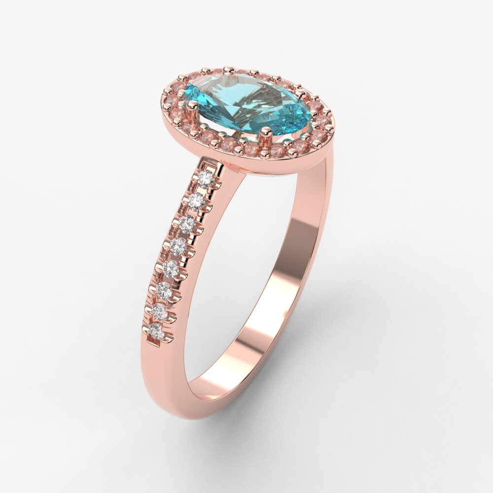 Prsten model 77 od roze zlata sa akvamarinom icirkonima