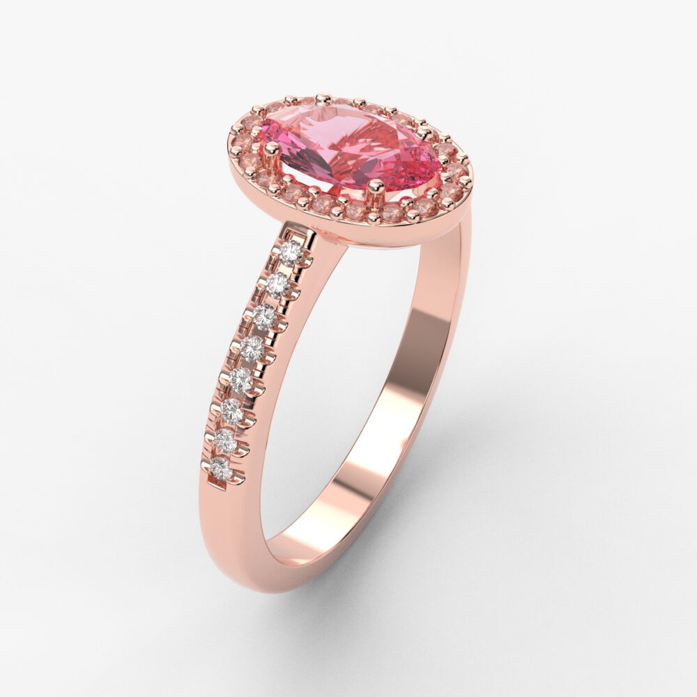 Prsten model 77 od roze zlata sa morganitom i cirkonima