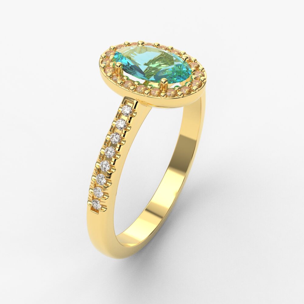 Prsten model 77 od žutog zlata sa akvamarinom i brilijantima