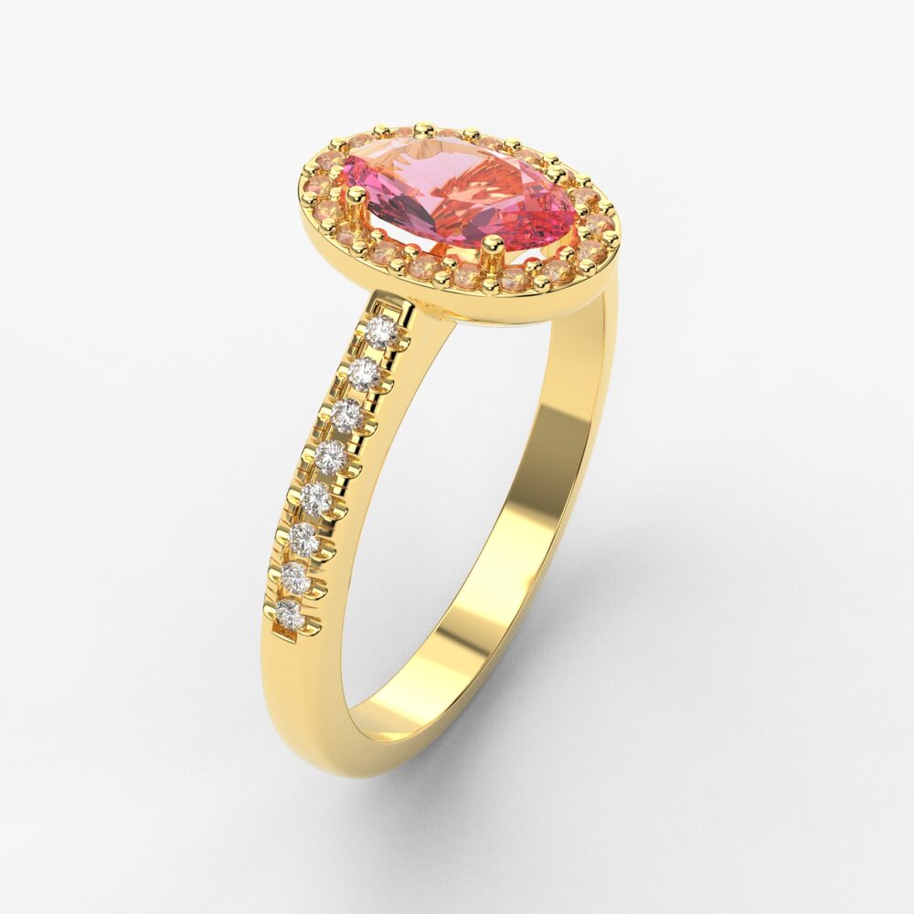 Prsten model 77 od žutog zlata sa morganitom i cirkonima