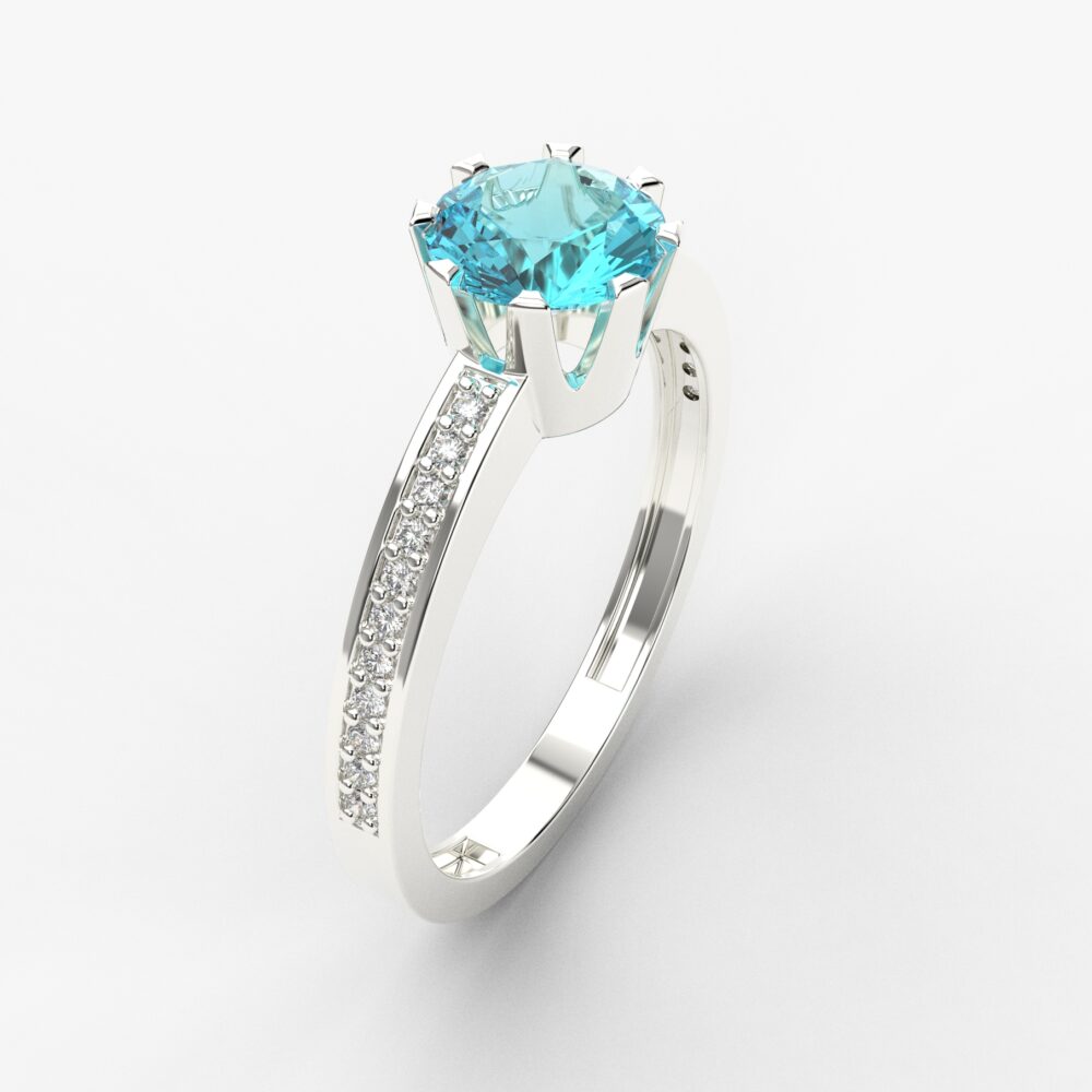 Prsten model 79 od belog zlata sa akvamarinom i cirkonima