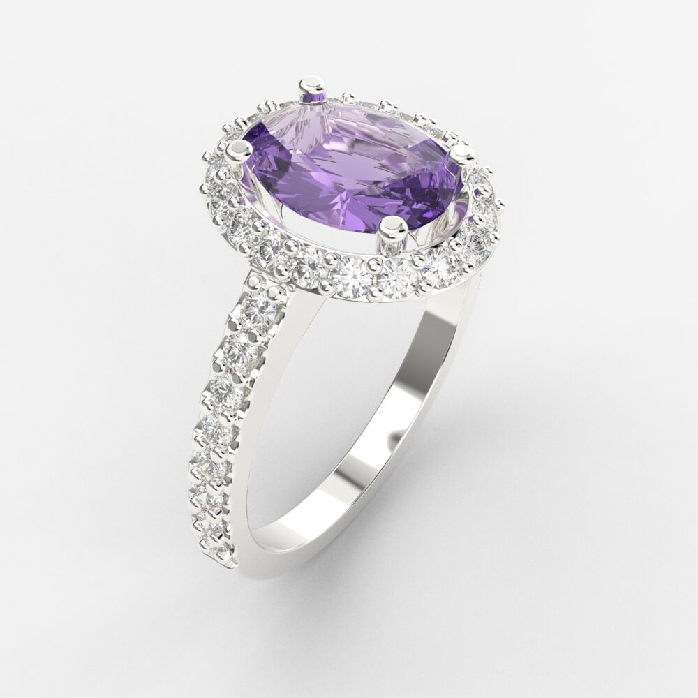 Prsten model 8 od belog zlata sa ametistom i cirkonima