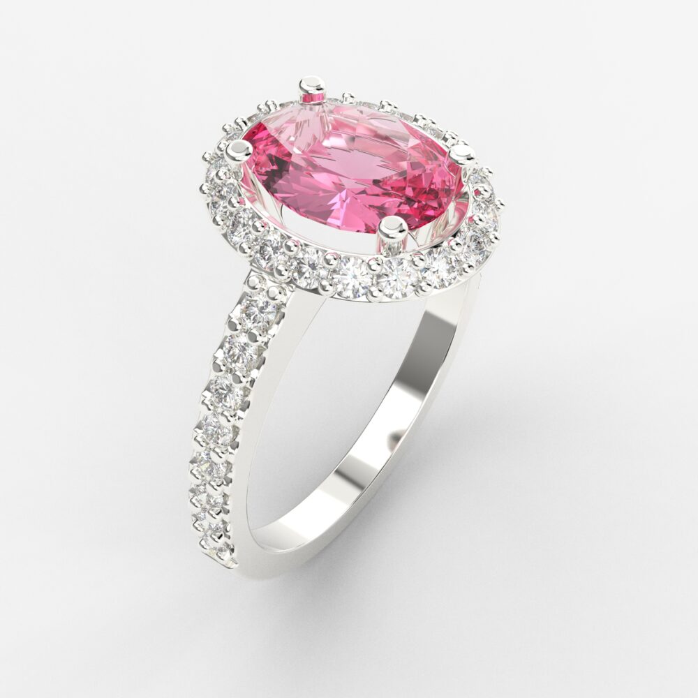 Prsten model 8 od belog zlata sa morganitom i cirkonima