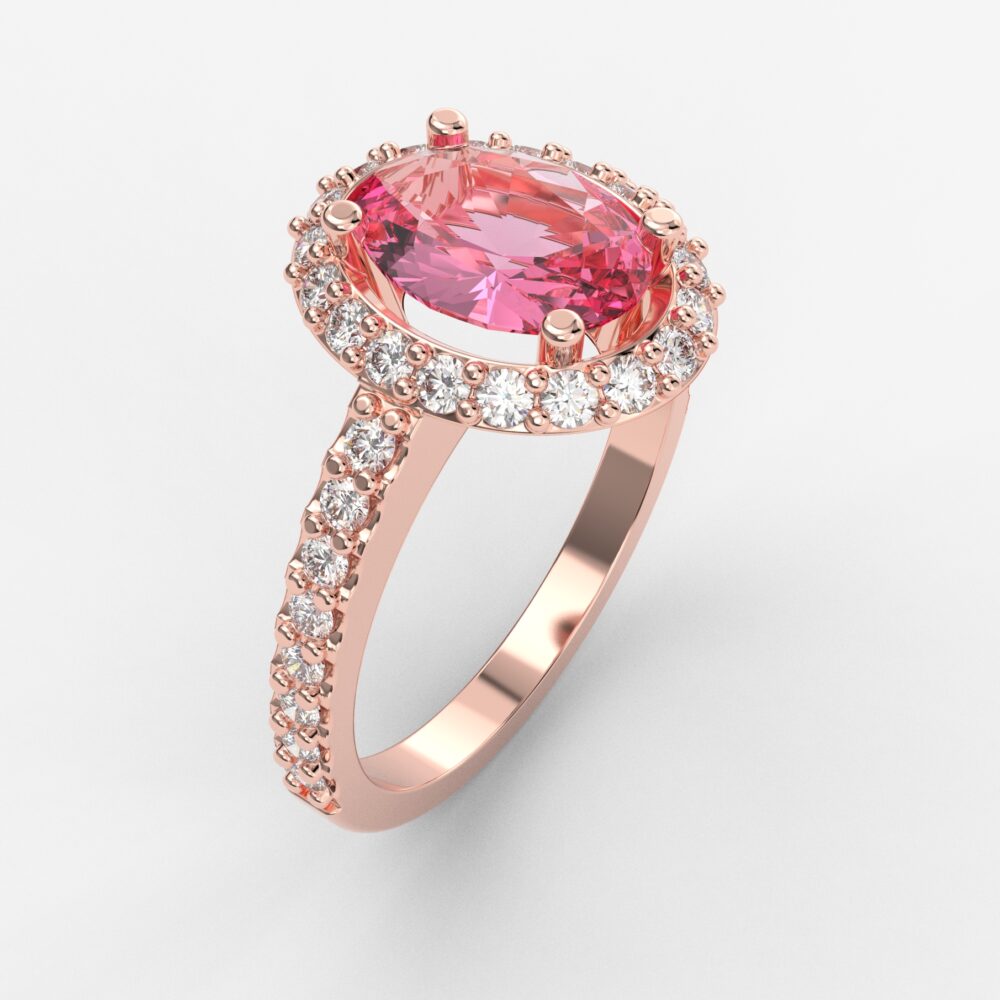 Prsten model 8 od roze zlata sa morganitom i cirkonima