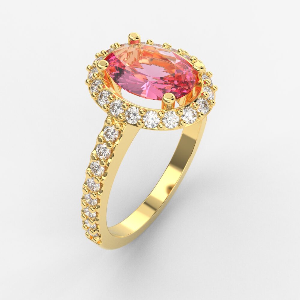 Prsten model 8 od žutog zlata sa morganitom i brilijantima