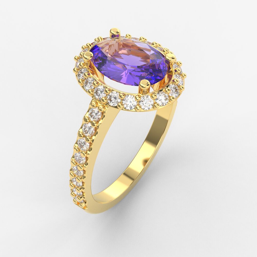 Prsten model 8 od žutog zlata sa tanzanitom i brilijantima