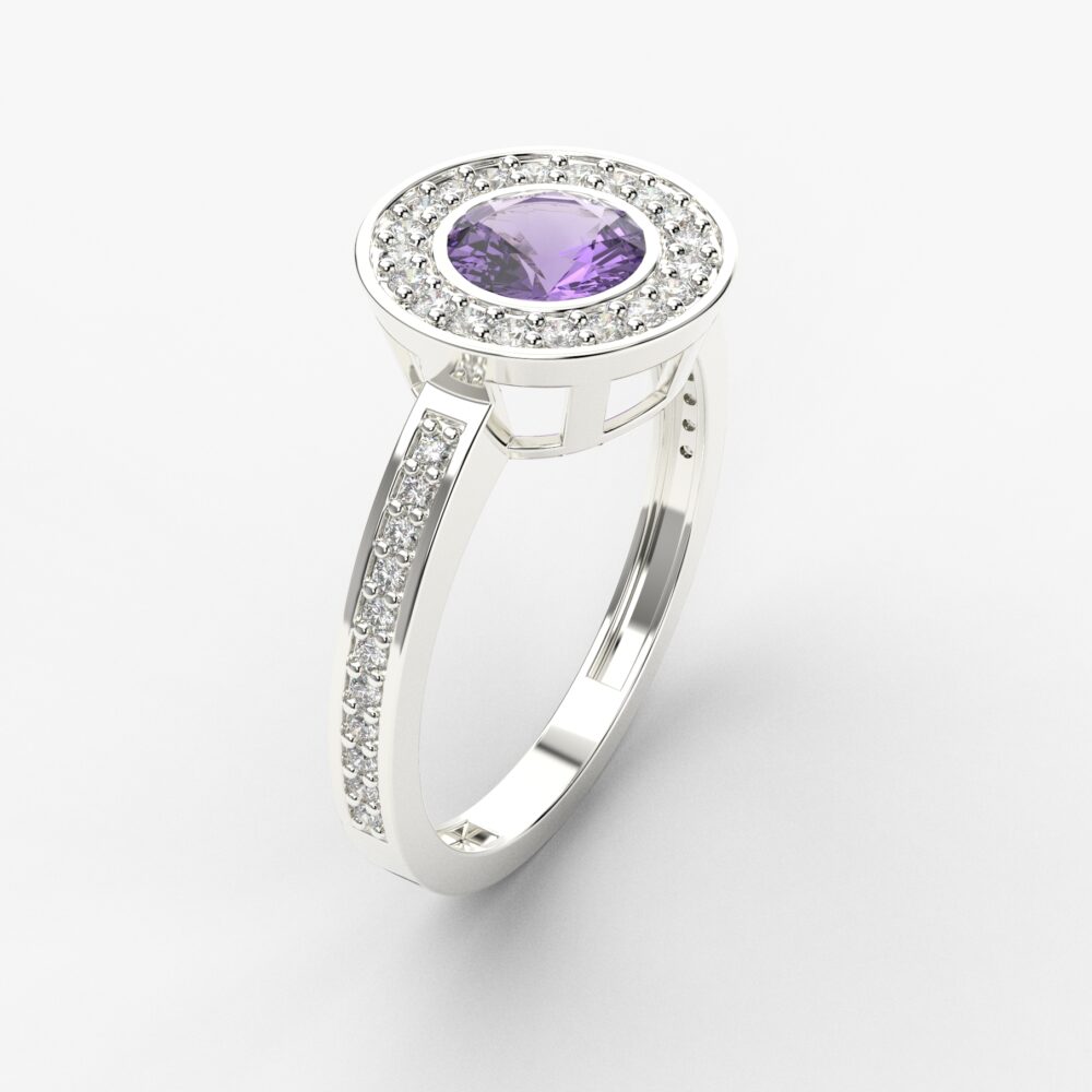 Prsten model 81 od belog zlata sa ametistom i cirkonima