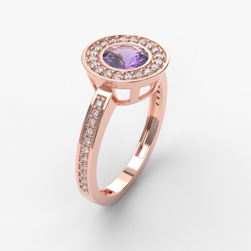 Prsten model 81 od roze zlata sa ametistom i cirkonima