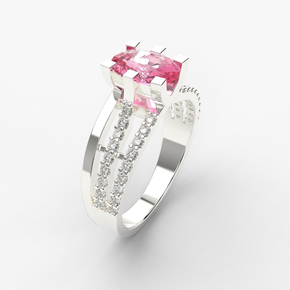 Prsten model 82 od belog zlata sa morganitom i cirkonima