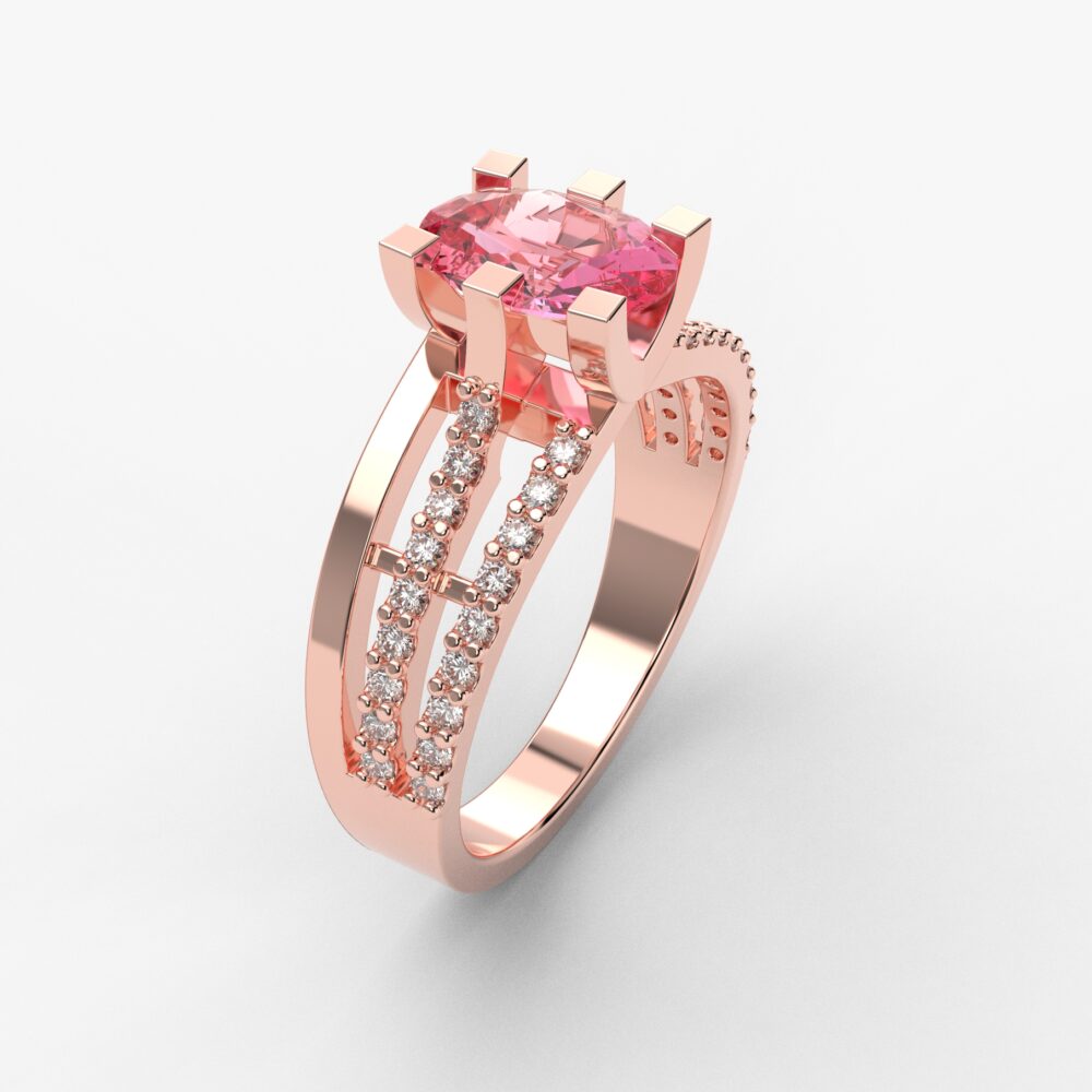 Prsten model 82 od roze zlata sa morganitom i brilijantima