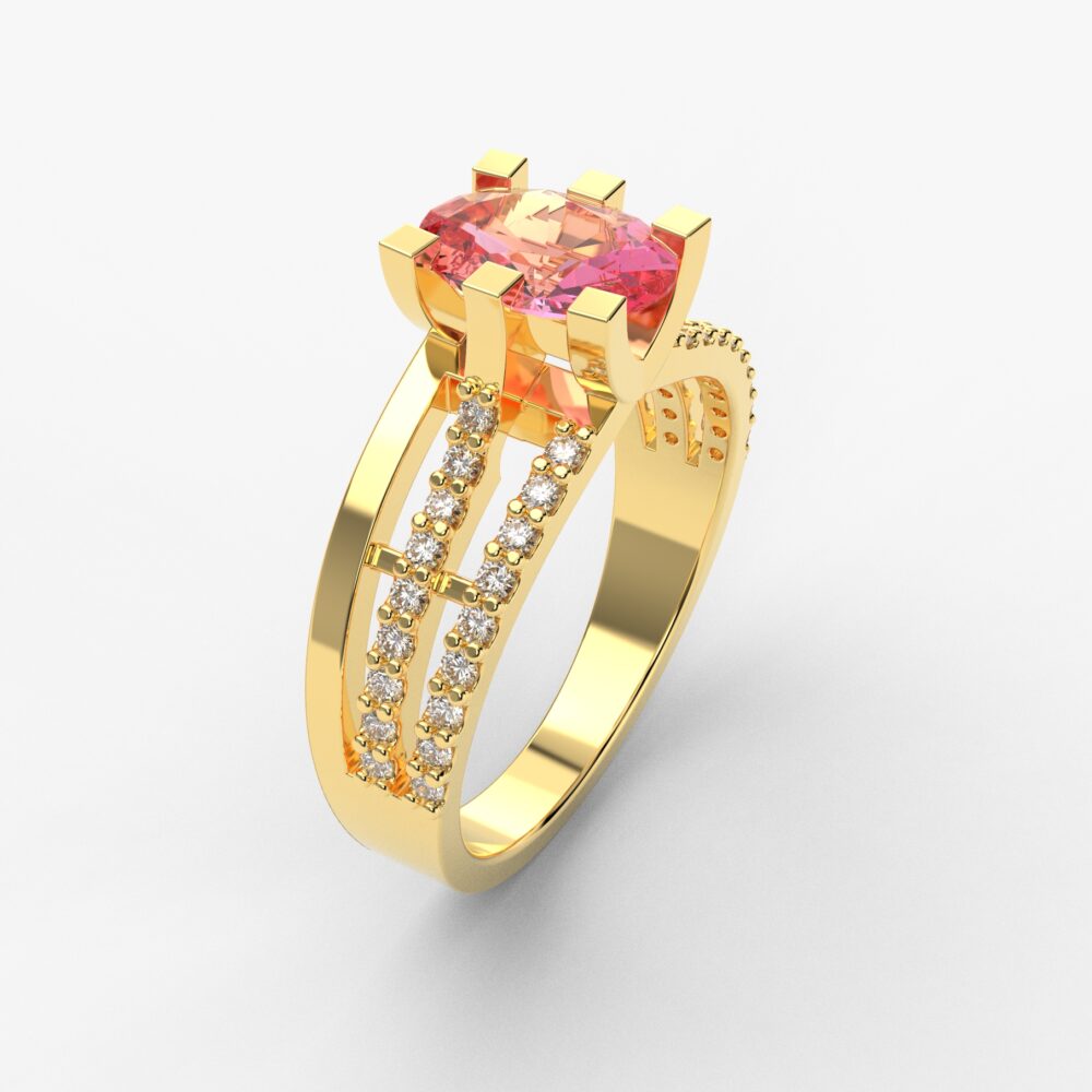 Prsten model 82 od žutog zlata sa morganitom i brilijantima