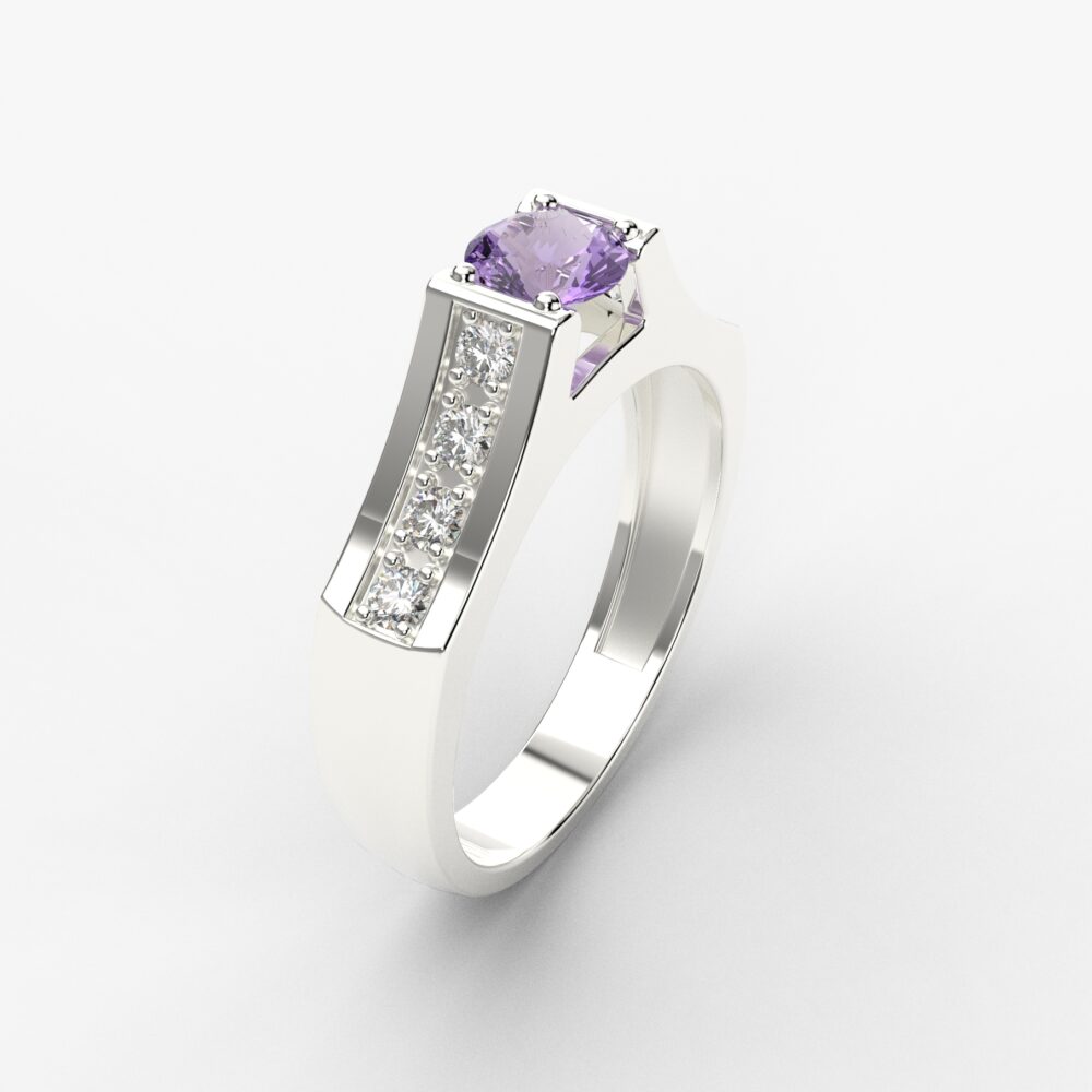 Prsten model 84 od belog zlata sa ametistom i cirkonima