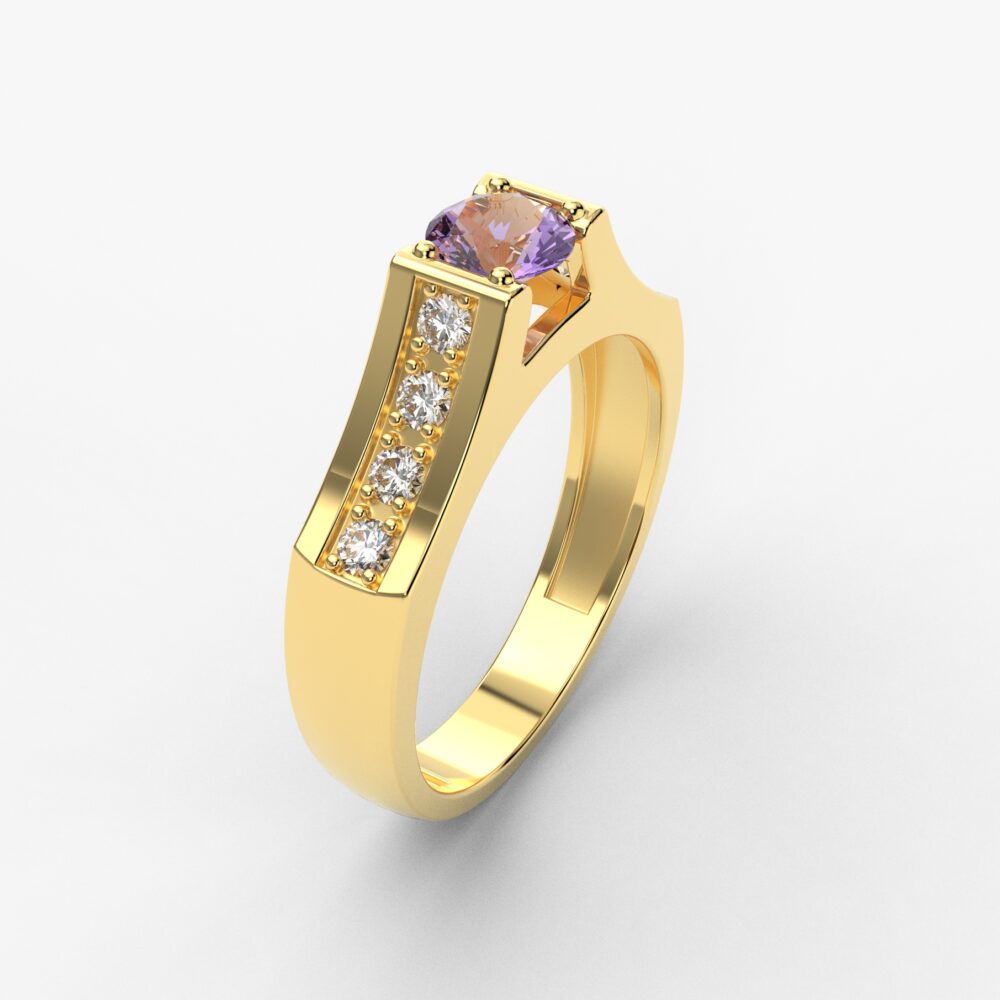 Prsten model 84 od žutog zlata sa ametistom i cirkonima