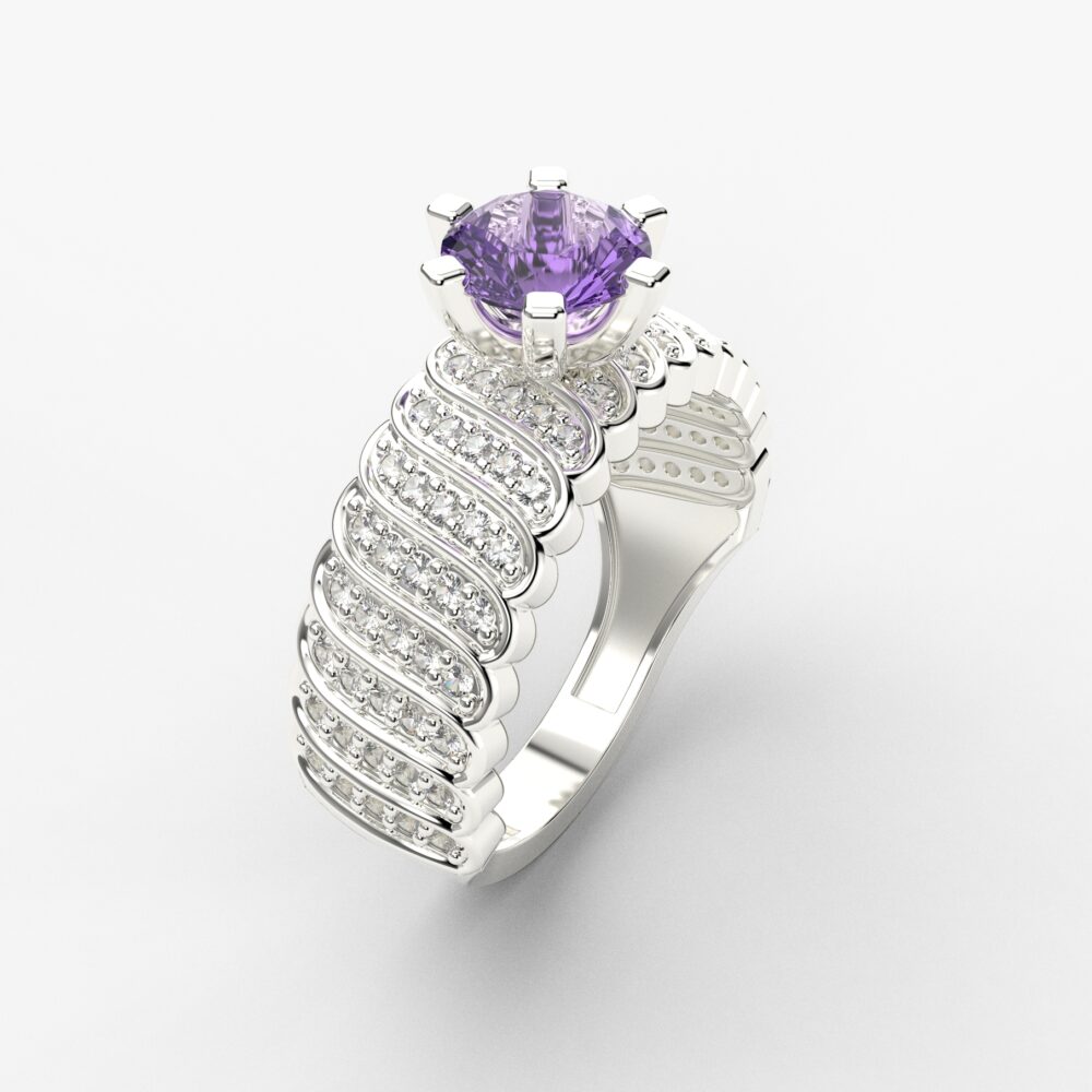 Prsten model 87 od belog zlata sa ametistom i brilijantima