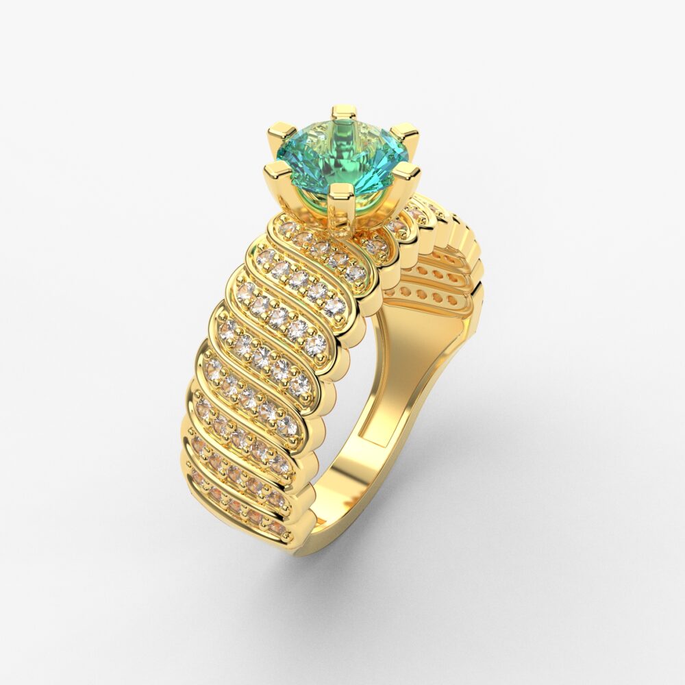 Prsten model 87 od žutog zlata sa akvamarinom i brilijantima