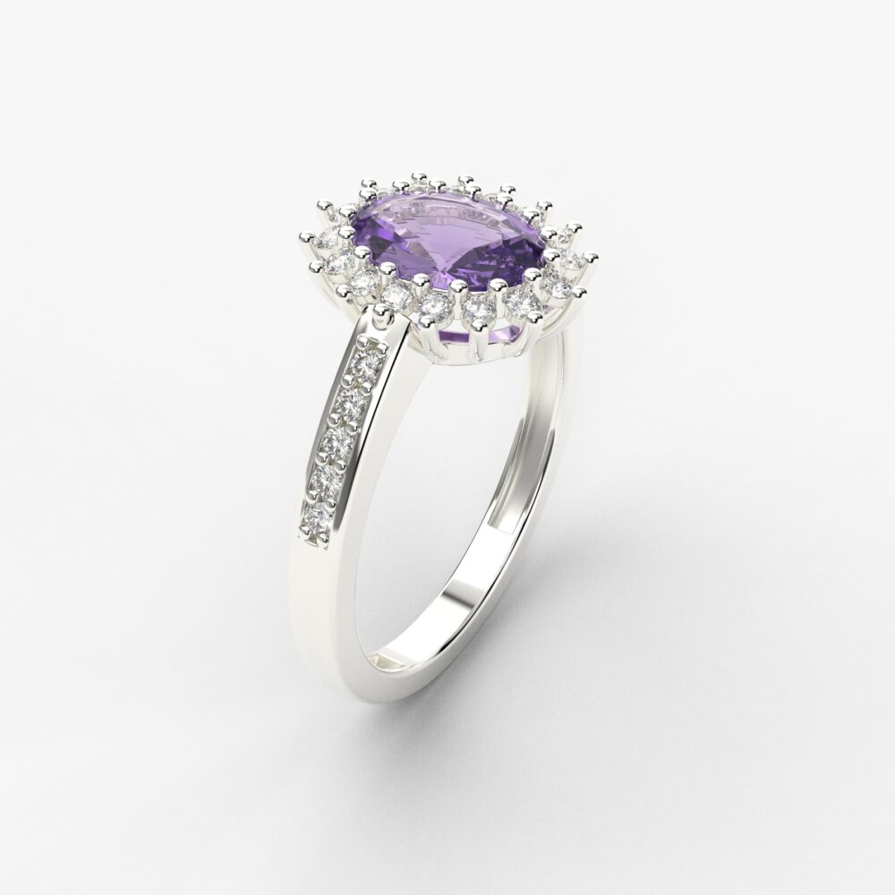 Prsten model 89 od belog zlata sa ametistom i brilijantima
