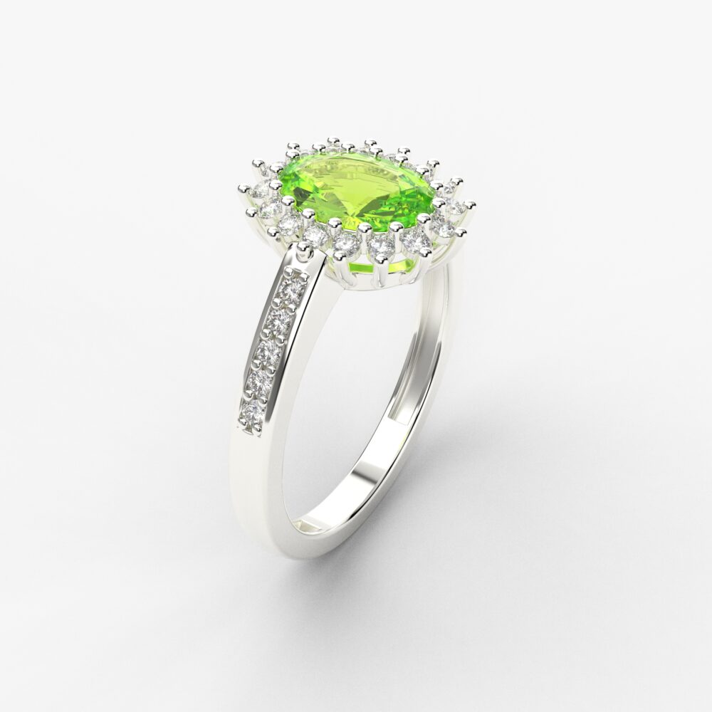 Prsten model 89 od belog zlata sa peridotom i brilijantima