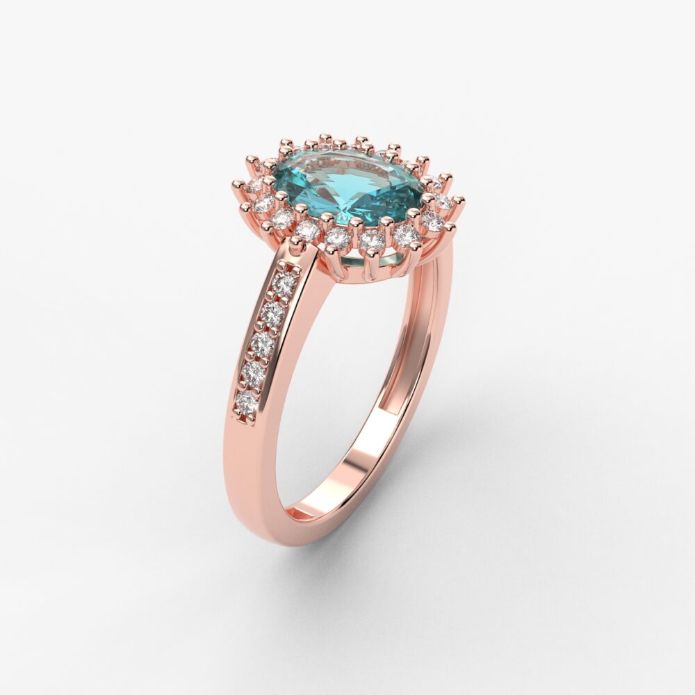 Prsten model 89 od roze zlata sa akvamarinom icirkonima