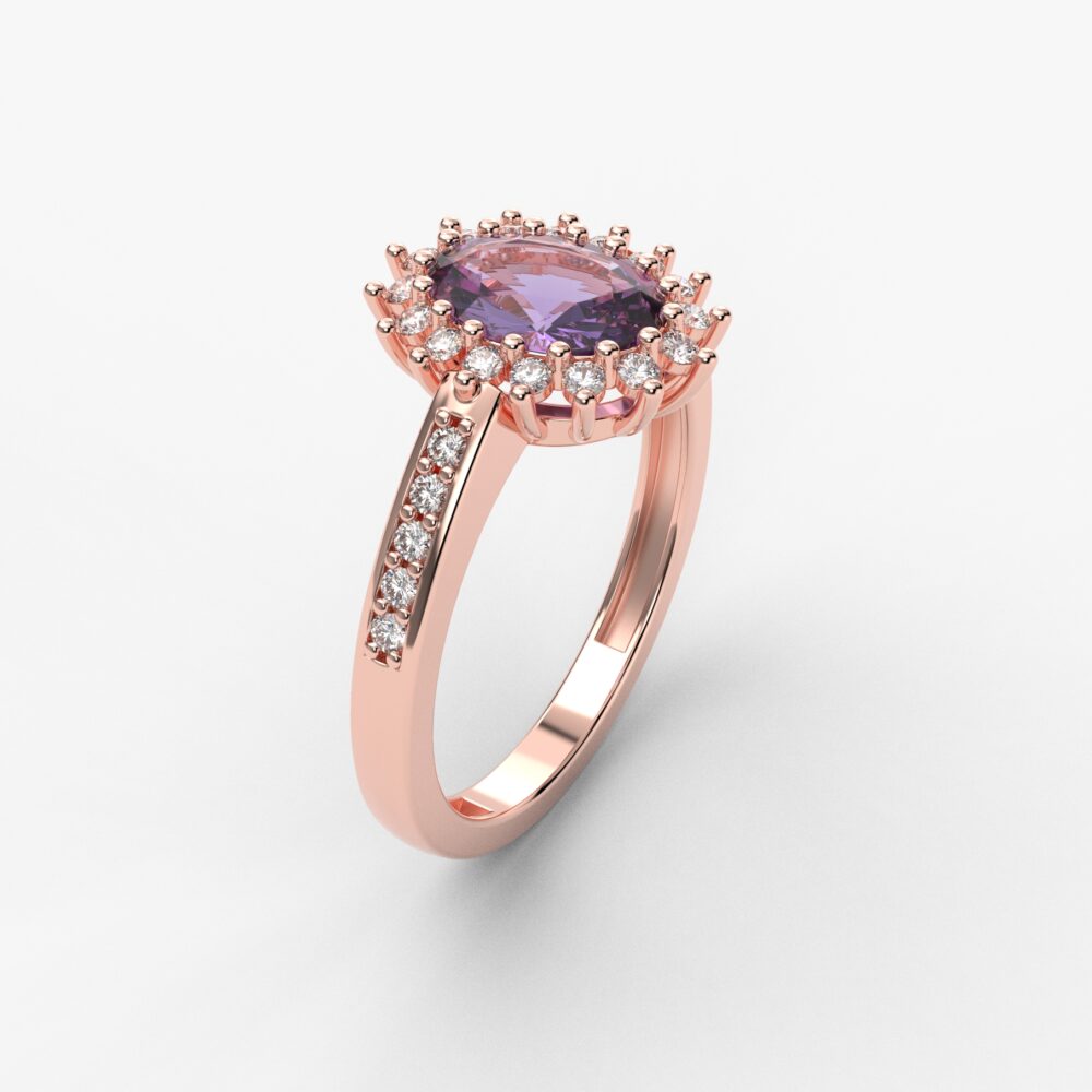 Prsten model 89 od roze zlata sa ametistom i cirkonima