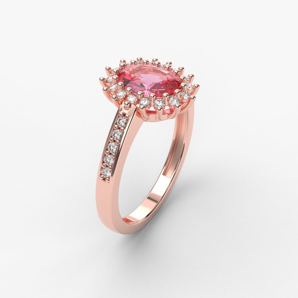 Prsten model 89 od roze zlata sa morganitom i brilijantima