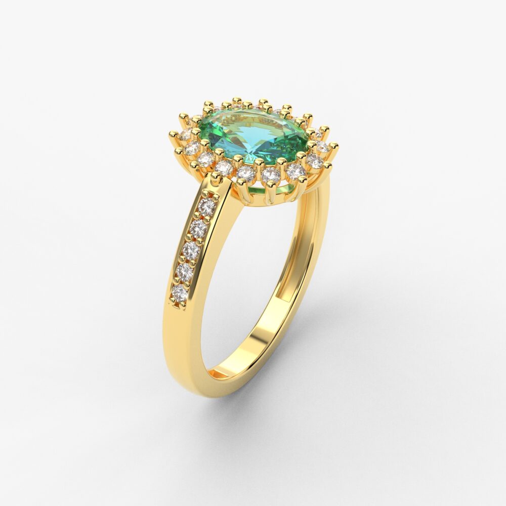 Prsten model 89 od žutog zlata sa akvamarinom i cirkonima