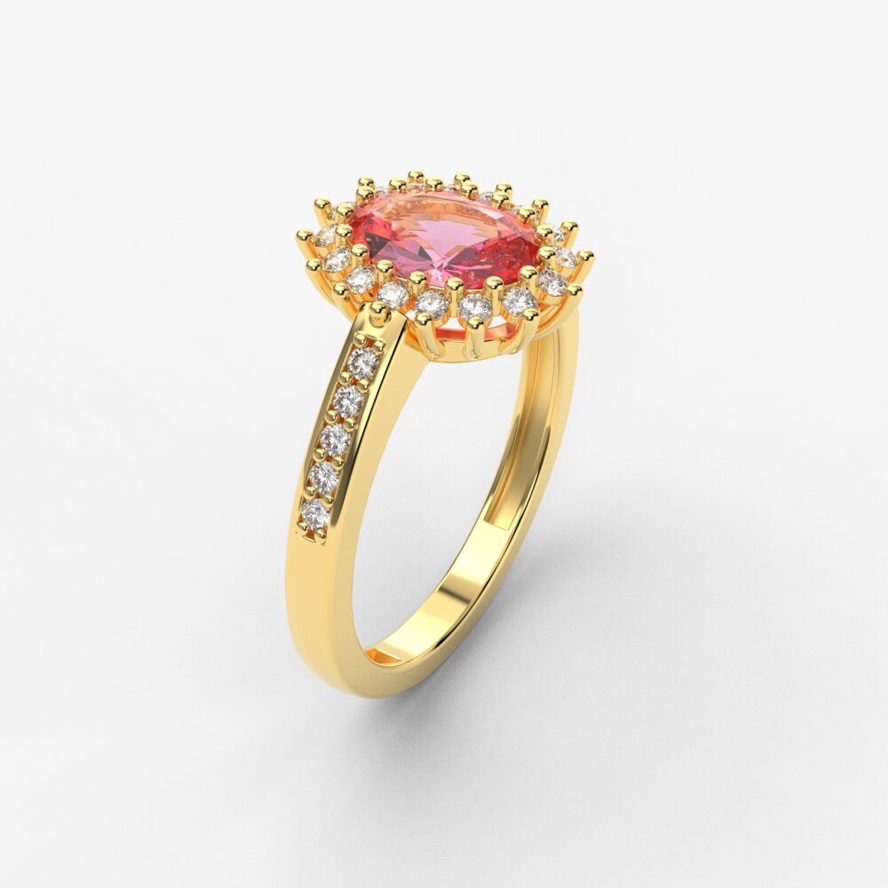 Prsten model 89 od žutog zlata sa morganitom i brilijantima