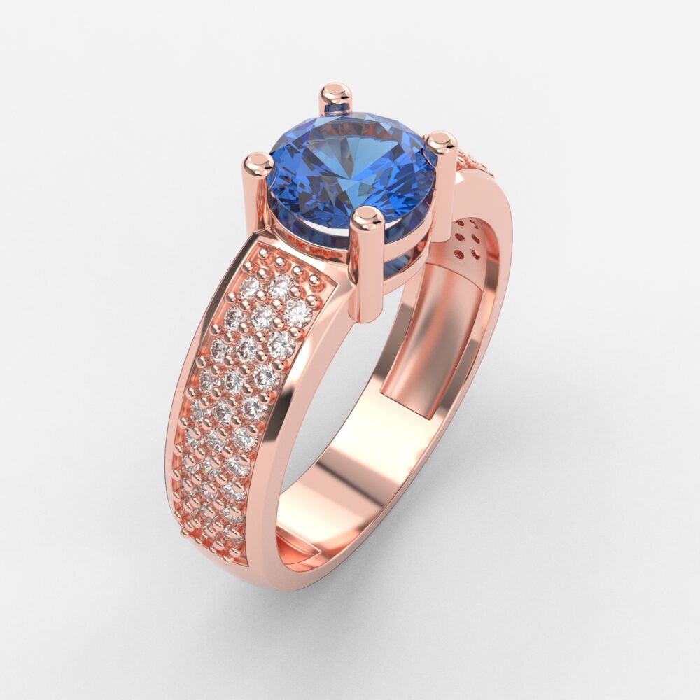 Prsten model 9 od roze zlata sa safirom i brilijantima