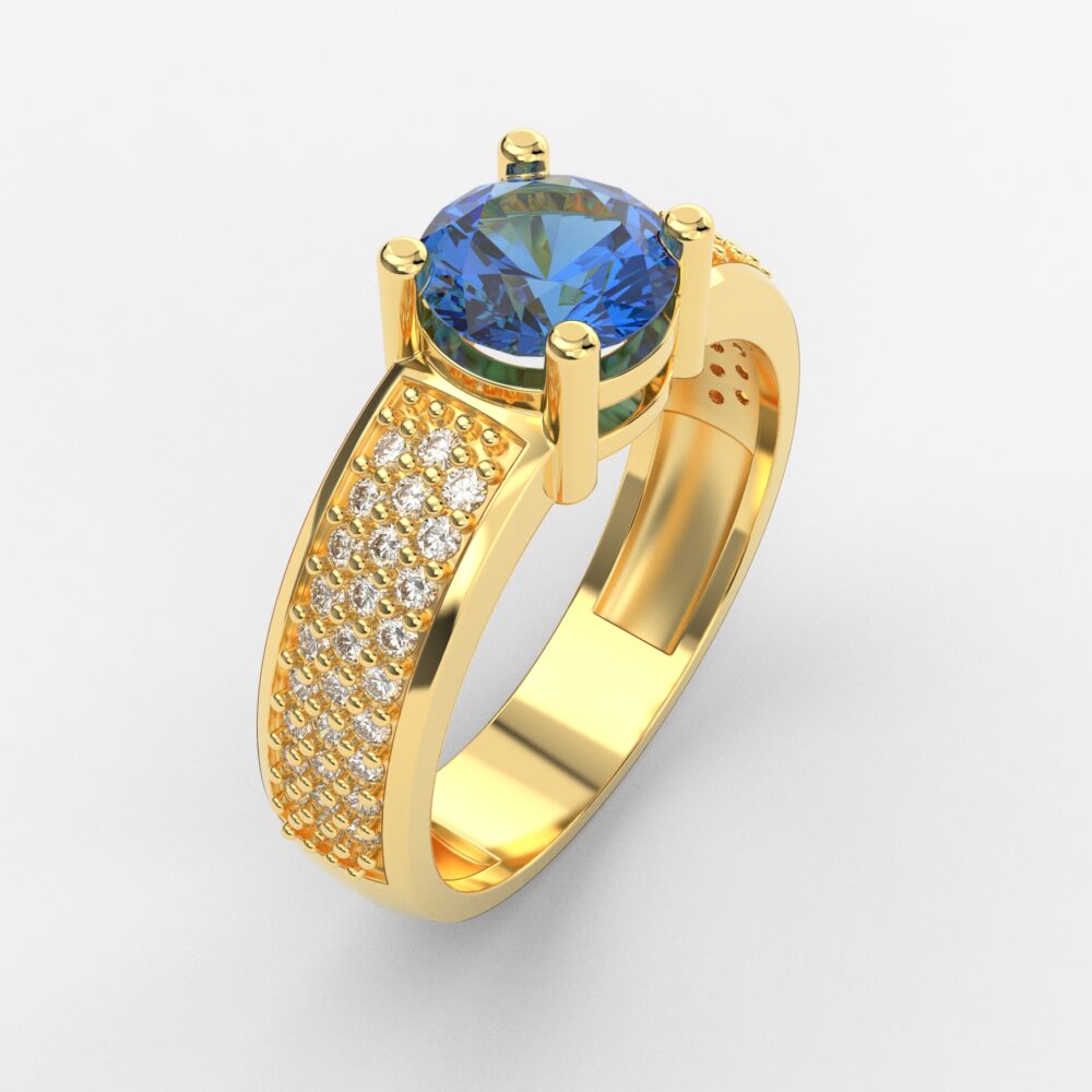 Prsten model 9 od žutog zlata sa safirom i brilijantima