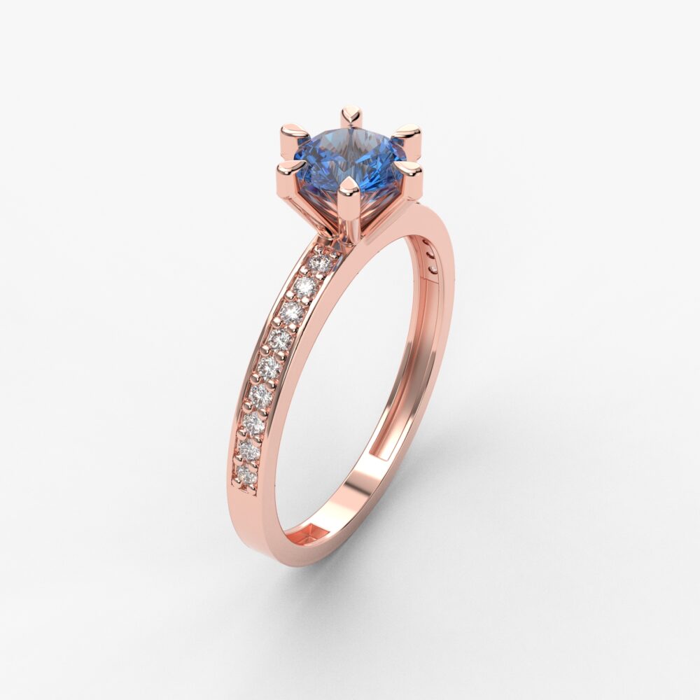 Prsten model 91 od roze zlata sa safirom i cirkonima