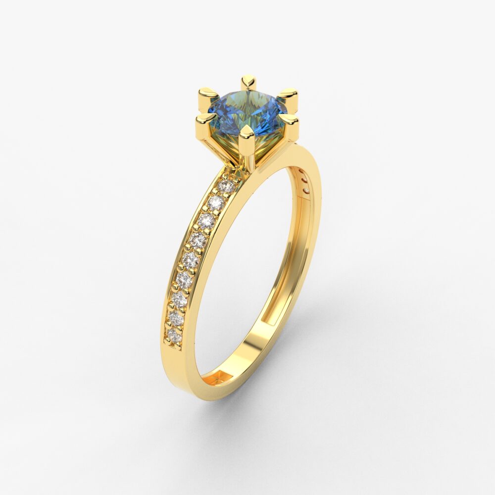 Prsten model 91 od žutog zlata sa safirom i cirkonima