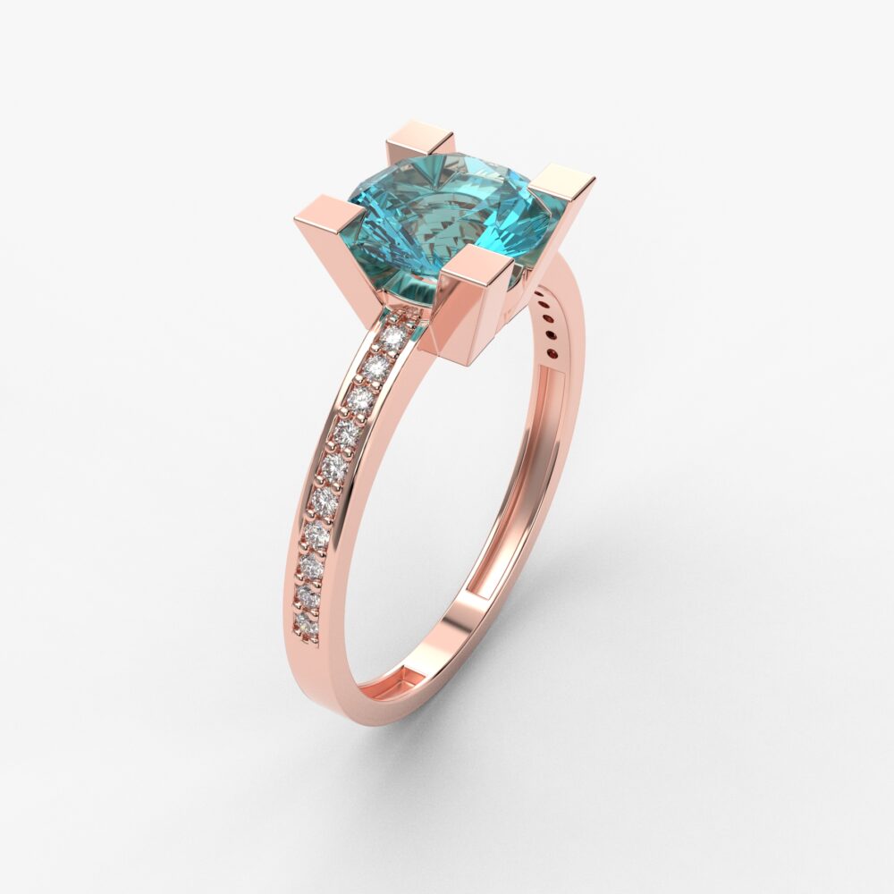 Prsten model 93 od roze zlata sa akvamarinom icirkonima