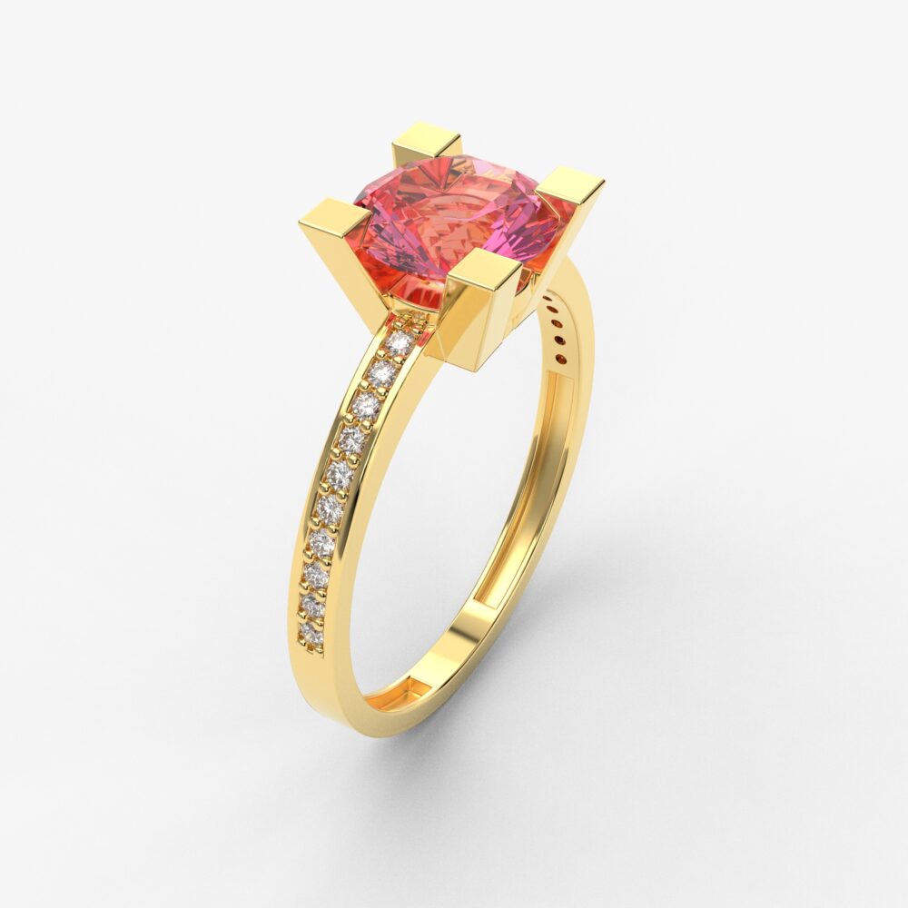 Prsten model 93 od žutog zlata sa morganitom i brilijantima