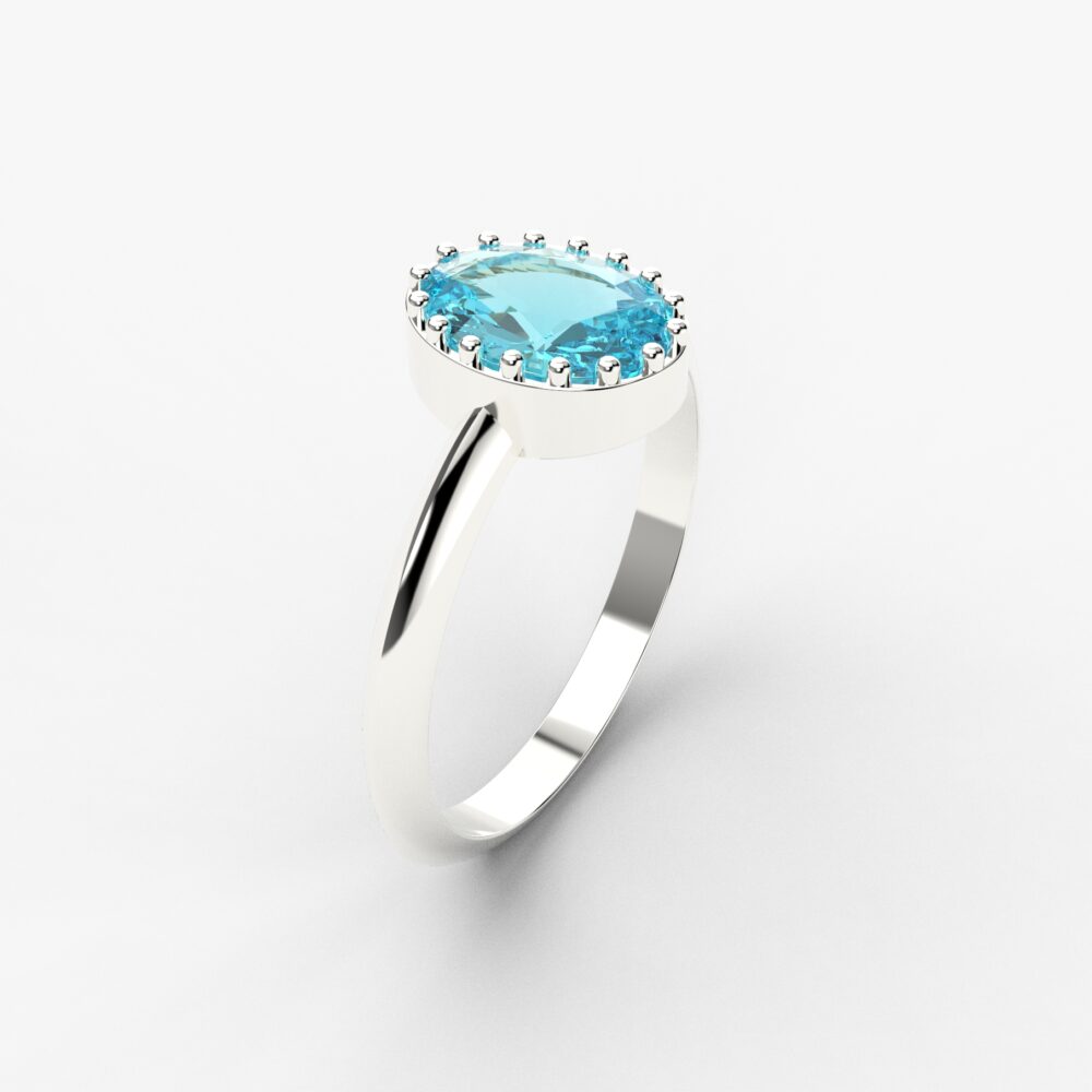 Prsten model 94 od belog zlata sa akvamarinom