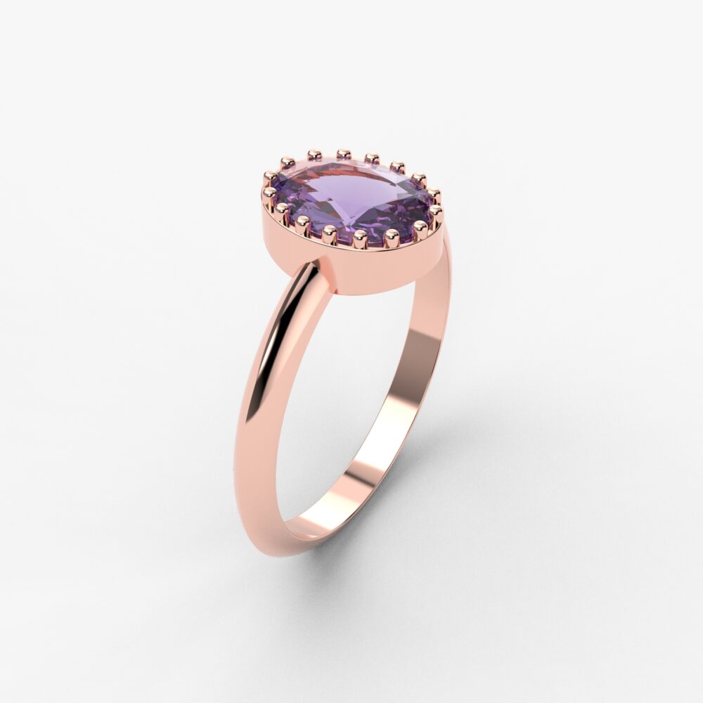 Prsten model 94 od roze zlata sa ametistom