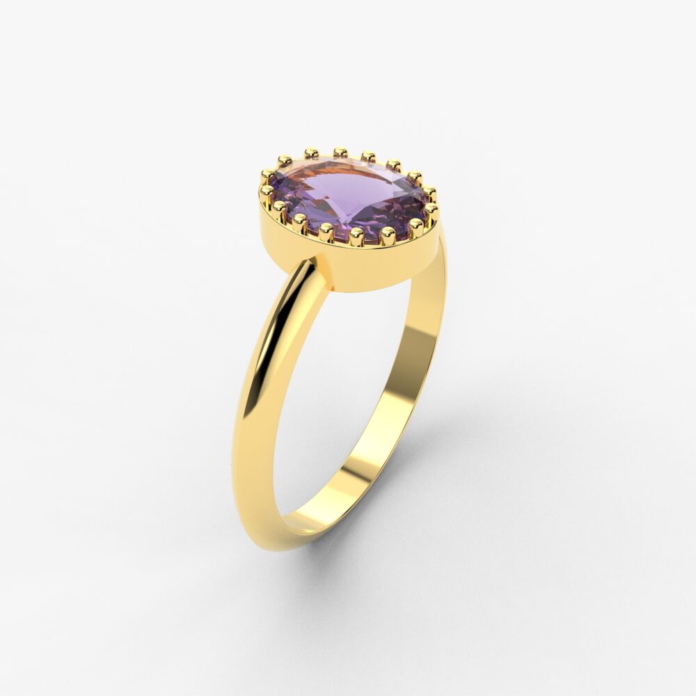 Prsten model 94 od žutog zlata sa ametistom