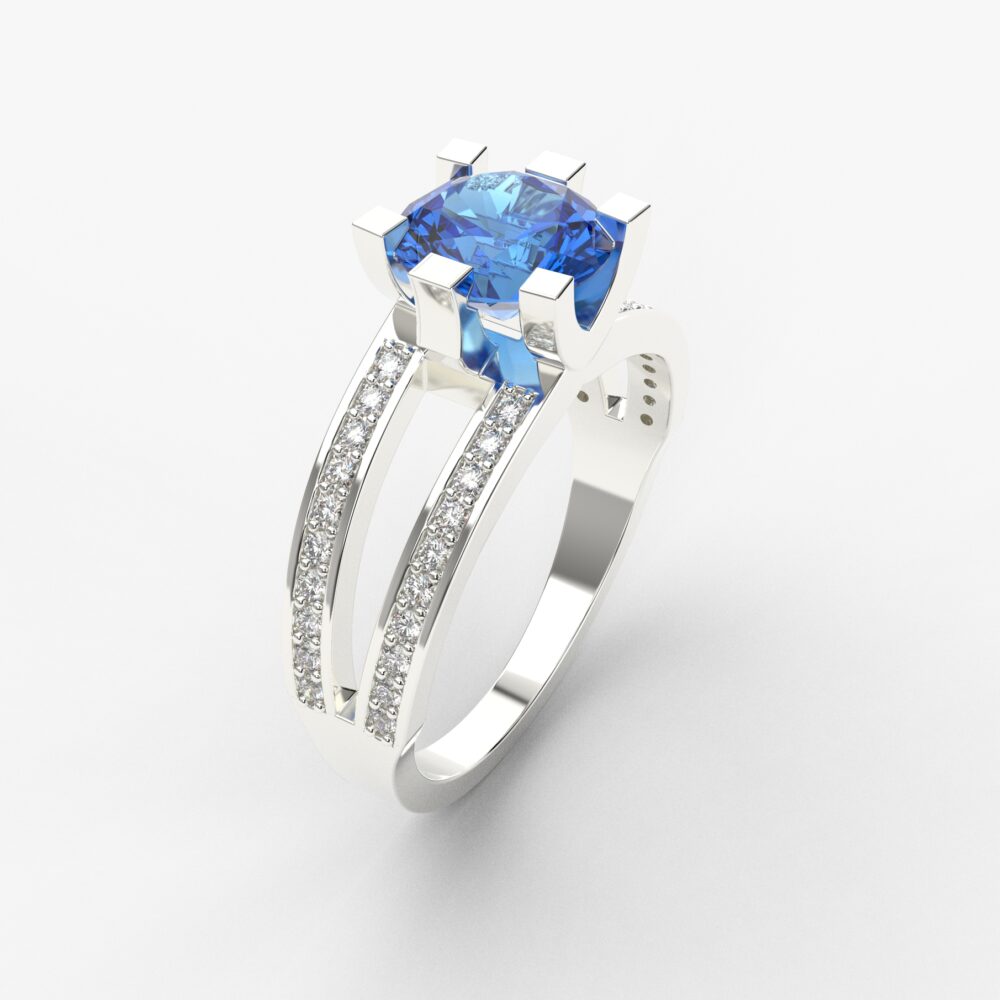 Prsten model 95 od belog zlata sa safirom i brilijantima