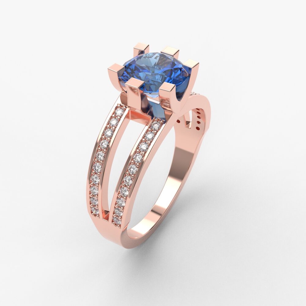Prsten model 95 od roze zlata sa safirom i cirkonima