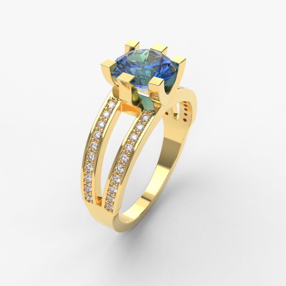 Prsten model 95 od žutog zlata sa safirom i brilijantima