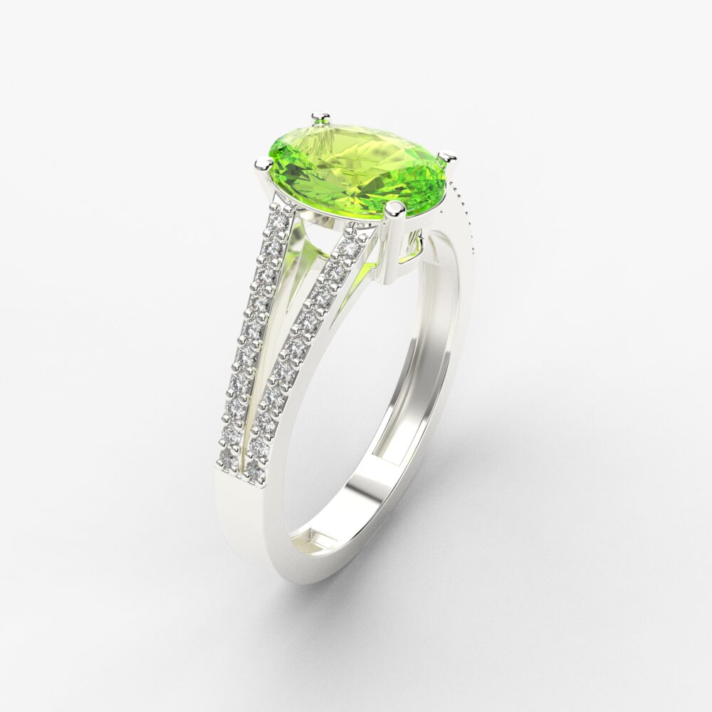 Prsten model 96 od belog zlata sa peridotom i brilijantima