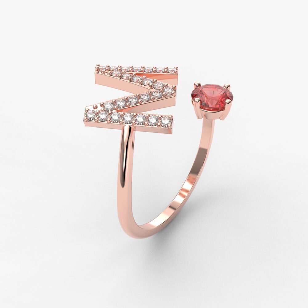 Prsten model 99 od roze zlata sa rubinom i brilijantima