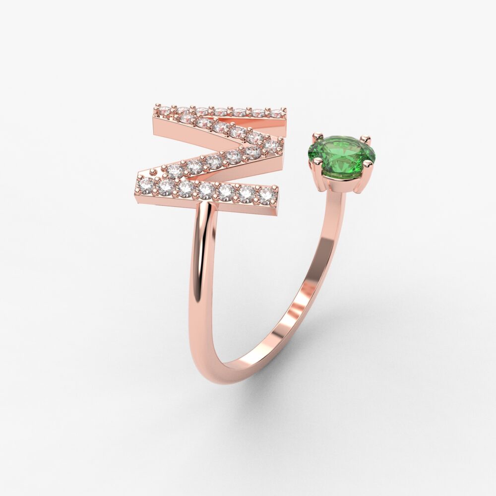 Prsten model 99 od roze zlata sa smaragdom i brilijantima