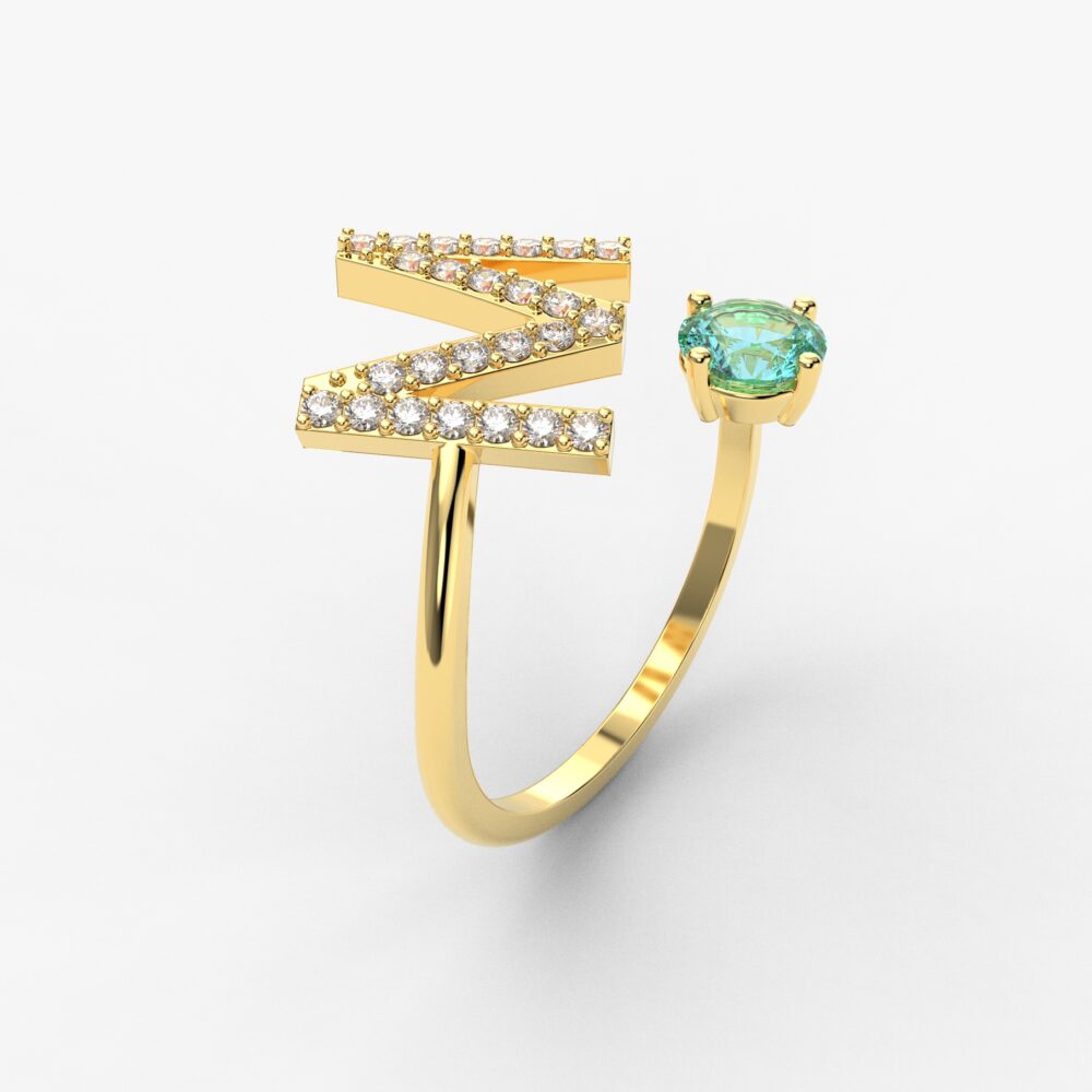 Prsten model 99 od žutog zlata sa akvamarinom i brilijantima