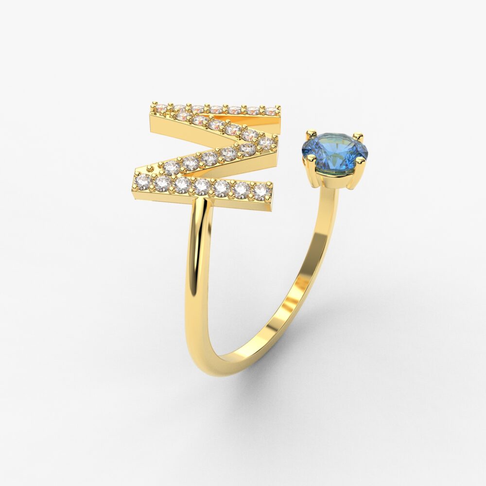 Prsten model 99 od žutog zlata sa safirom i cirkonima