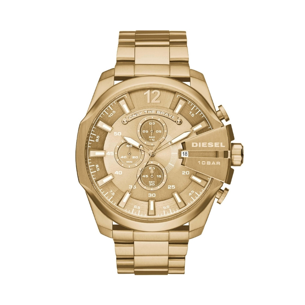 Model Diesel Mega Chief je neverovatan i atraktivan muški ručni sat. Rogobusnog i atraktivnog izgleda savršen je odabir jakih muškaraca. Materijal kućišta kao i narukvice je od nerđajućeg čelik u boji zlata. Ovaj model će se savršeno uklopiti uz vaše odabrane odevne kombinacije i upotpuniti vam stil.