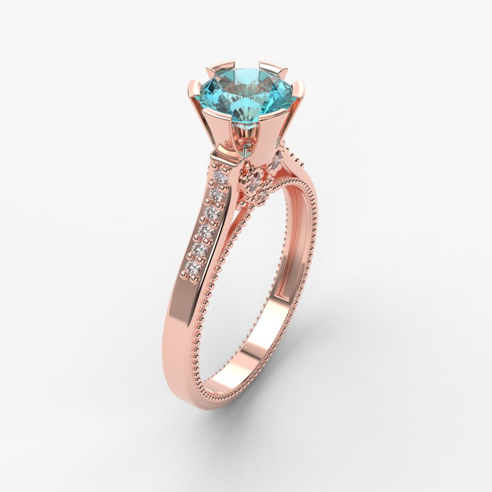 Prsten model 105 od roze zlata sa akvamarinom icirkonima