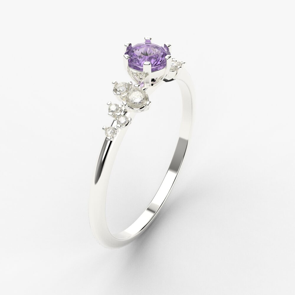 Prsten model 109 od belog zlata sa ametistom i cirkonima