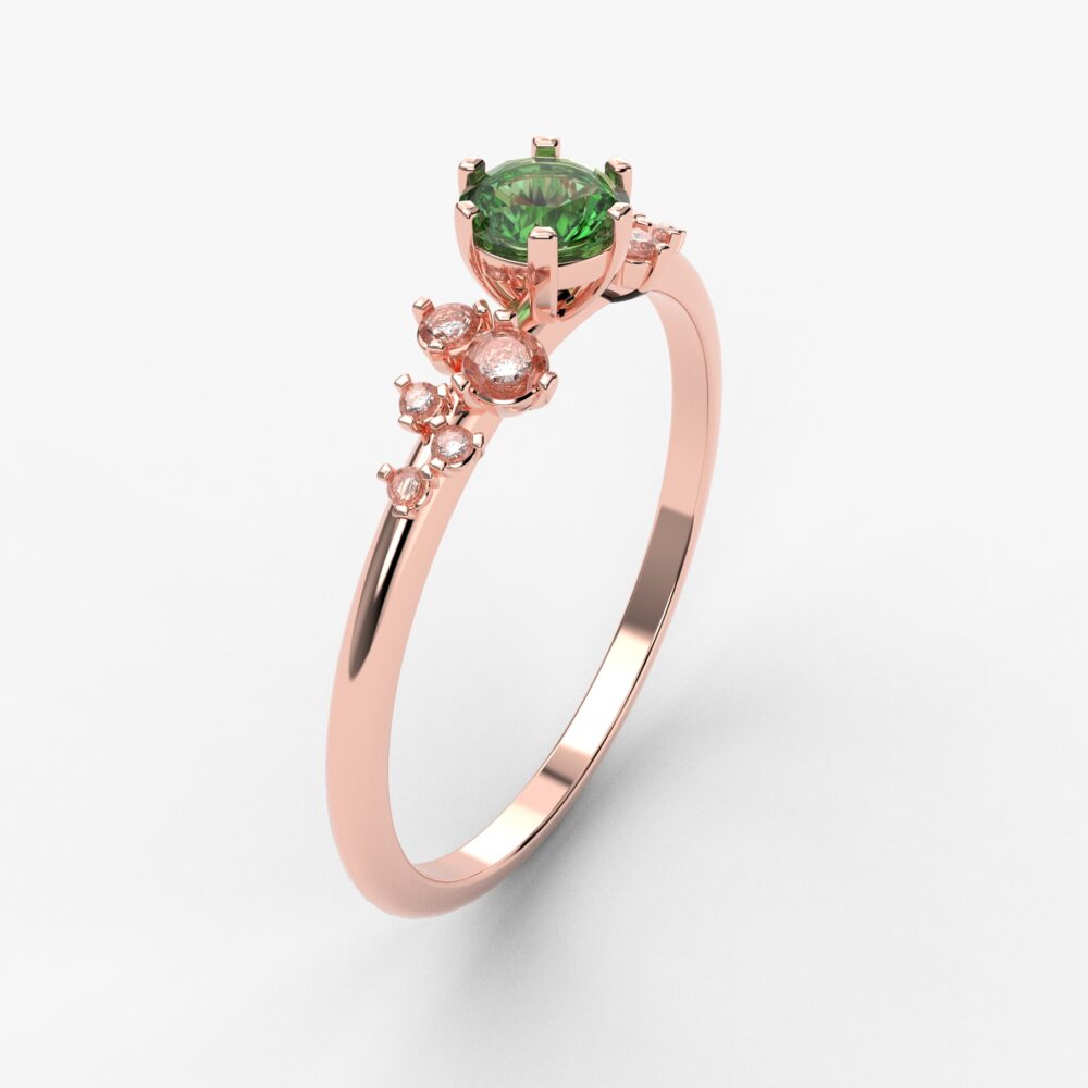 Prsten model 109 od roze zlata sa smaragdom i cirkonima